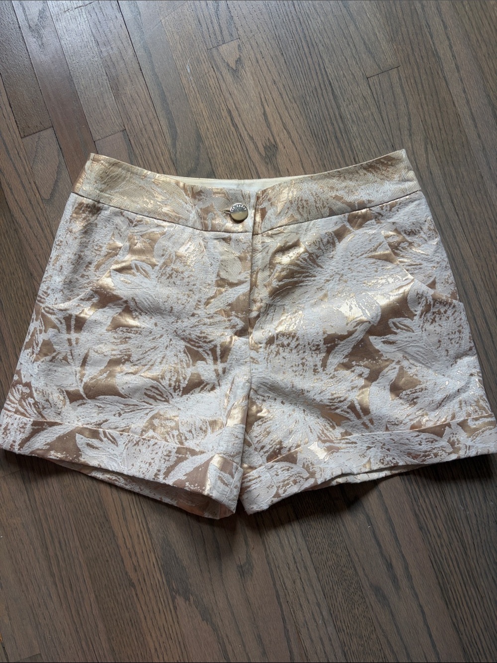 Ted Baker Metallic Floral Jacquard Shorts — Cream & Gold - Size UK 1